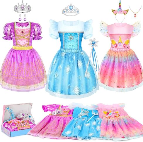 18 Pcs Princess Dress Up Clothes for Little Girls, Role Play Dress Up Princess Costume Gift Set, Princess Dress Up Toys for Toddler, Birthday Christmas Party Gifts for Girls Aged 3-6 Years Old Purple in Saudi Arabia