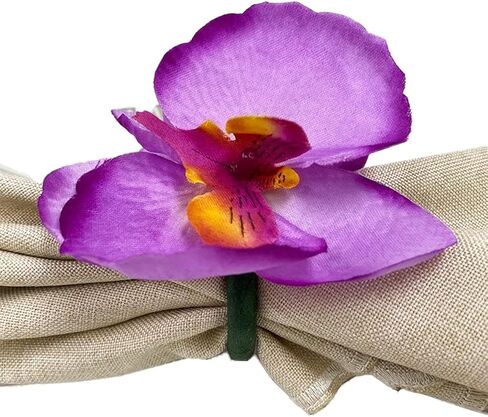 حلقات مناديل مزخرفة مصنوعة يدويًا من Fennco Styles، مجموعة من 4 - حوامل مناديل زهرة فوشيا لطاولة الطعام والولائم وحفلات الزفاف وديكور العطلات والمناسبات الخاصة in Kuwait