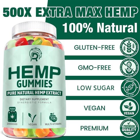 Hemp Gummies (3 Pack) for Sleep, Pain, Anxiety - High Potency Extra Strength Hemp Oil Gummies - Low Sugar Organic Bear Edible Candy Hеmp Supplement Gummy in Kuwait