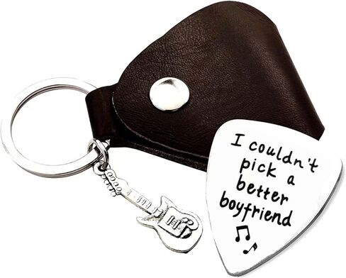 1pc Stainless Steel Guitar Pick Black PU Leather Keychain I Couldn't Pick A Better Boyfriend Festivals Anniversary Birthday Gift For Guitar Music Lovers Guitar Accessories in Saudi Arabia