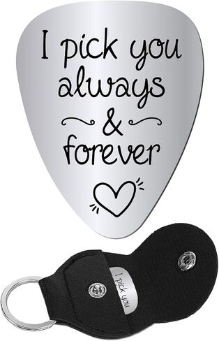 CREATCABIN I Pick You Always and Forever Guitar Pick محفورة من الفولاذ المقاوم للصدأ جيتار Plectrums مع حقيبة سلسلة مفاتيح جلدية لعيد الحب الصوتية الكهربائية روك باس موسيقي الهدايا 1.26 × 1 بوصة in Saudi Arabia