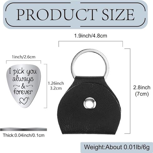 CREATCABIN I Pick You Always and Forever Guitar Pick Engraved Stainless Steel Guitar Plectrums with Leather Keychain Pouch for Valentines Acoustic Electric Rock Bass Musician Gifts 1.26 x 1 inch in Saudi Arabia