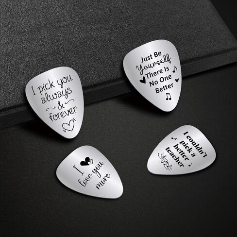CREATCABIN I Pick You Always and Forever Guitar Pick Engraved Stainless Steel Guitar Plectrums with Leather Keychain Pouch for Valentines Acoustic Electric Rock Bass Musician Gifts 1.26 x 1 inch in Saudi Arabia