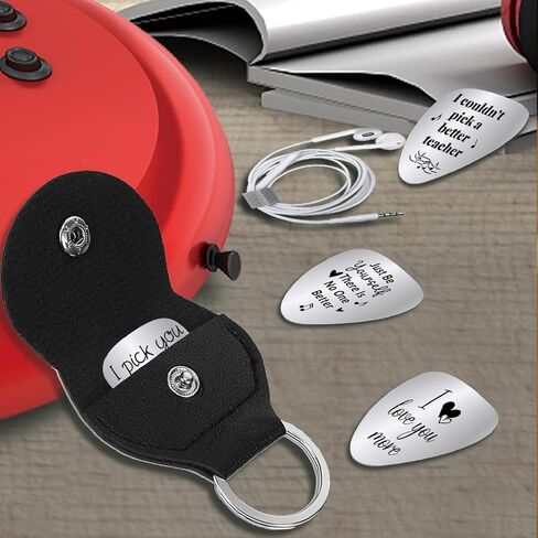 CREATCABIN I Pick You Always and Forever Guitar Pick Engraved Stainless Steel Guitar Plectrums with Leather Keychain Pouch for Valentines Acoustic Electric Rock Bass Musician Gifts 1.26 x 1 inch in Saudi Arabia