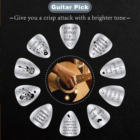 CREATCABIN I Pick You Always and Forever Guitar Pick Engraved Stainless Steel Guitar Plectrums with Leather Keychain Pouch for Valentines Acoustic Electric Rock Bass Musician Gifts 1.26 x 1 inch in Saudi Arabia