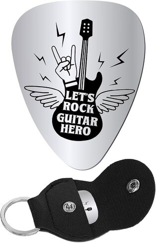CREATCABIN I Pick You Always and Forever Guitar Pick Engraved Stainless Steel Guitar Plectrums with Leather Keychain Pouch for Valentines Acoustic Electric Rock Bass Musician Gifts 1.26 x 1 inch in Saudi Arabia
