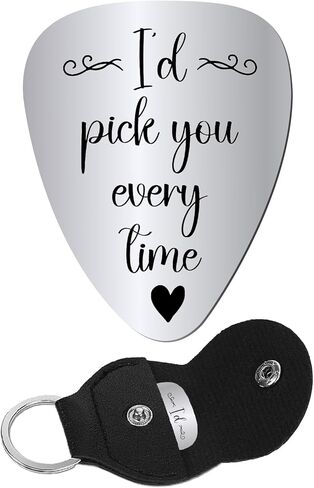 CREATCABIN I Pick You Always and Forever Guitar Pick Engraved Stainless Steel Guitar Plectrums with Leather Keychain Pouch for Valentines Acoustic Electric Rock Bass Musician Gifts 1.26 x 1 inch in Saudi Arabia
