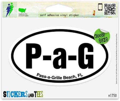 P a G Pass a Grille Beach Florida Oval Vinyl Car Bumper Window Sticker 5" x 3" in Saudi Arabia