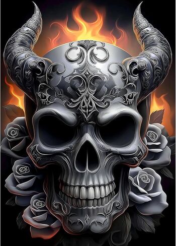 مجموعات الفن الماسي للجمجمة من HEIBAGO للبالغين، مجموعات طلاء الماس للزهور للمبتدئين البالغين، لوحة ألماس دائرية كاملة لهب الحفر، مجموعات طلاء الأحجار الكريمة الفنية لديكور جدار المنزل 12 × 16 بوصة in Kuwait