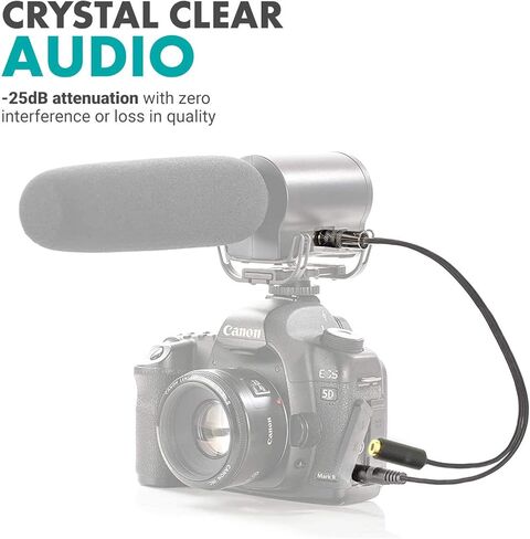 Movo MV-RC300 3.5mm TRS to TRS Line to Microphone Attenuator Cable (-25dB) with Headphone Monitoring for DSLR's, Zoom, Tascam, Mixers, and More in Saudi Arabia