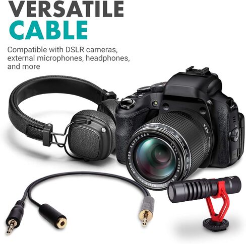 Movo MV-RC300 3.5mm TRS to TRS Line to Microphone Attenuator Cable (-25dB) with Headphone Monitoring for DSLR's, Zoom, Tascam, Mixers, and More in Saudi Arabia