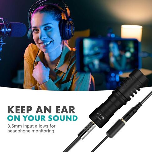 Movo MV-RC300 3.5mm TRS to TRS Line to Microphone Attenuator Cable (-25dB) with Headphone Monitoring for DSLR's, Zoom, Tascam, Mixers, and More in Saudi Arabia