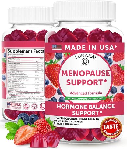 Lunakai USA Made Menopause Relief Gummies – Natural Menopause Supplements for Women with Black Cohosh & L-Theanine – Daily Support for Hot Flashes, Night Sweats & Hormonal Balance, 60ct in Kuwait