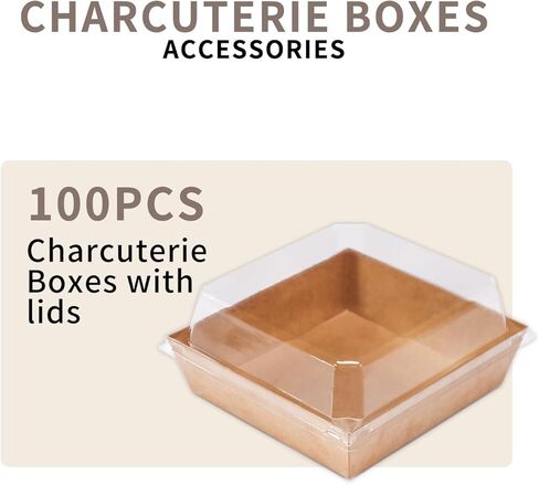 100 Pcs Small Charcuterie Boxes with Clear Lids - To Go Paper Rectangle Charcuterie Box, Disposable Food Containers, 5Inch Dessert Boxes for Cookie, Cake Slice Strawberries (Brown) in Saudi Arabia