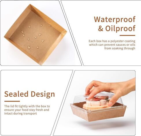 100 Pcs Small Charcuterie Boxes with Clear Lids - To Go Paper Rectangle Charcuterie Box, Disposable Food Containers, 5Inch Dessert Boxes for Cookie, Cake Slice Strawberries (Brown) in Saudi Arabia