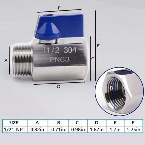 2 قطعة صمام كروي صغير، 1/2 بوصة NPT خيط 304 صمام إغلاق للإناث والذكور من الفولاذ المقاوم للصدأ in Kuwait