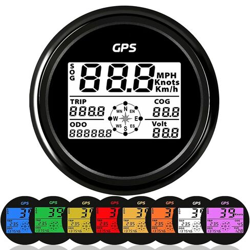 عداد السرعة الرقمي GPS 85 ملم للسيارة والقارب والدراجات النارية - 8 ألوان خلفية (أسود) in Kuwait