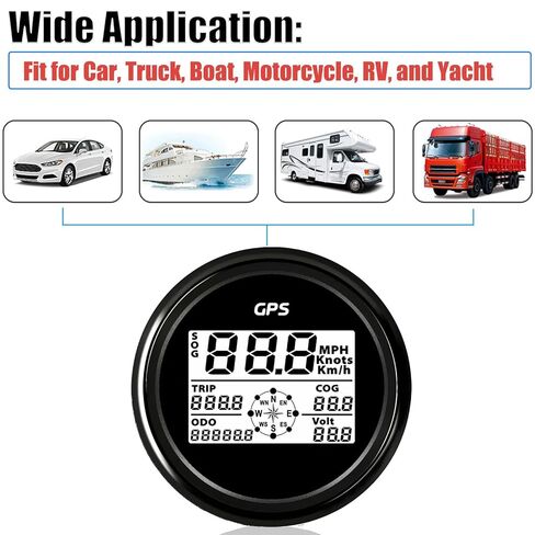 عداد السرعة الرقمي GPS 85 ملم للسيارة والقارب والدراجات النارية - 8 ألوان خلفية (أسود) in Kuwait