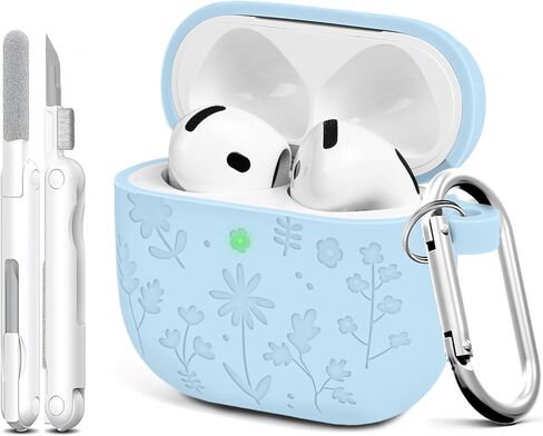 for AirPods 4th Case Cover with Cleaner Kit, Soft Skin Silicone Case with Keychain, Full Protective Cover for Men and Women, Compatible with AirPods 4th Generation (Lilac) in Kuwait