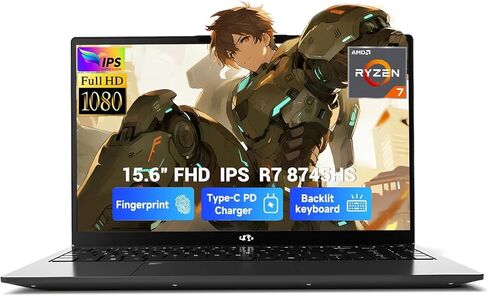 NIMO 15.6 بوصة IPS FHD-Gaming-Laptop، AMD Ryzen 7 8745HS 16GB DDR5 RAM 512GB SSD (Beat R9 6900HX، حتى 4.9 جيجا هرتز) Radeon 780M GPU 100W Type-C كمبيوتر مع بصمة الإصبع USB-C 4.0 لوحة مفاتيح بإضاءة خلفية in Kuwait