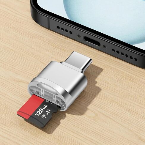 Type C Micro SD Card Reader with Keychain, USB C to TF/Micro SD/SDHC/SDXC OTG Memory Reader, Type-C Card Reader Adapter Compatible for MacBook Windows Lixus Samsung Galaxy - Bright Silver in Saudi Arabia