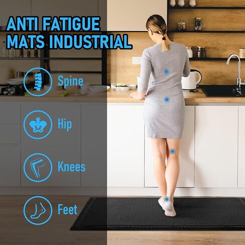 حصير مضاد للتعب مقاس 3 × 6 أقدام صناعي بسمك 15/16 بوصة إسفنجة ناعمة سميكة مريحة لوحة ماسية متينة شديدة التحمل للوقوف غير قابلة للانزلاق سجادة أرضية من الدرجة الصناعية لآلام الساق والظهر (أسود) in Kuwait