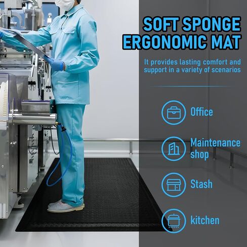 حصير مضاد للتعب مقاس 3 × 6 أقدام صناعي بسمك 15/16 بوصة إسفنجة ناعمة سميكة مريحة لوحة ماسية متينة شديدة التحمل للوقوف غير قابلة للانزلاق سجادة أرضية من الدرجة الصناعية لآلام الساق والظهر (أسود) in Kuwait