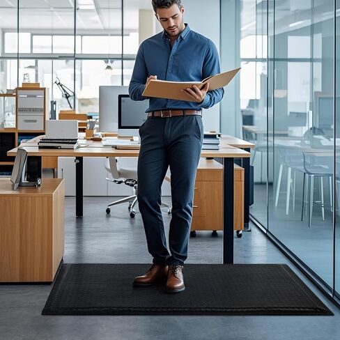 حصير مضاد للتعب مقاس 3 × 6 أقدام صناعي بسمك 15/16 بوصة إسفنجة ناعمة سميكة مريحة لوحة ماسية متينة شديدة التحمل للوقوف غير قابلة للانزلاق سجادة أرضية من الدرجة الصناعية لآلام الساق والظهر (أسود) in Kuwait