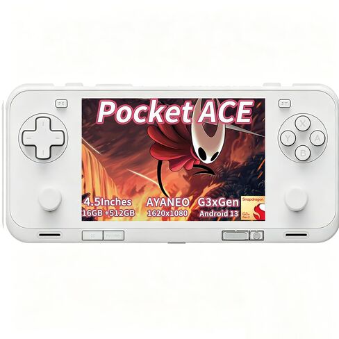 AYANEO Pocket ACE-4.5 بوصة 1620x1080 (نسبة أبعاد الشاشة: 3:2) شاشة تعمل باللمس وحدة تحكم ألعاب فيديو ريترو محمولة باليد Android 13 OS كمبيوتر لوحي 16 جيجابايت LPDDR5X، تخزين 512 جيجابايت، BT 5.3 (أبيض) in Kuwait