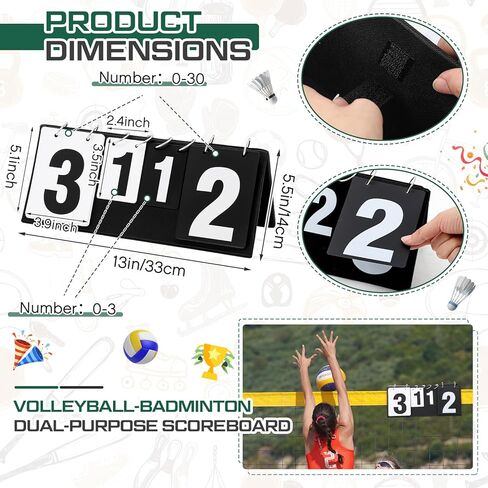 Soulchen Badminton Scoreboard Tennis Score Keeper Portable Double Sided Printing Flip Scoreboards for Volleyball Table Tennis Badminton Sports, 0-3 for Sets, 0-30 for Points in Saudi Arabia
