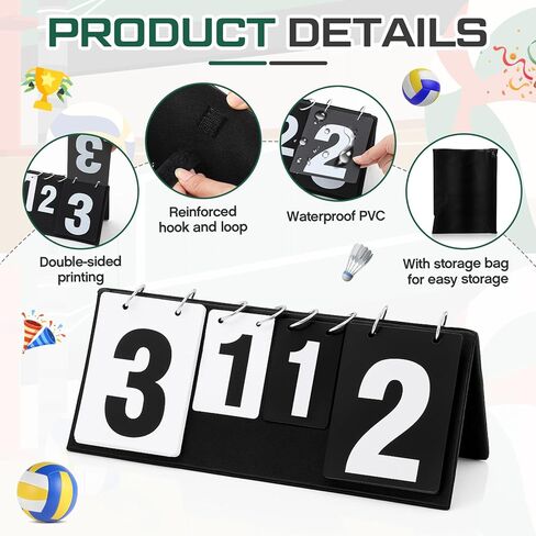 Soulchen Badminton Scoreboard Tennis Score Keeper Portable Double Sided Printing Flip Scoreboards for Volleyball Table Tennis Badminton Sports, 0-3 for Sets, 0-30 for Points in Saudi Arabia