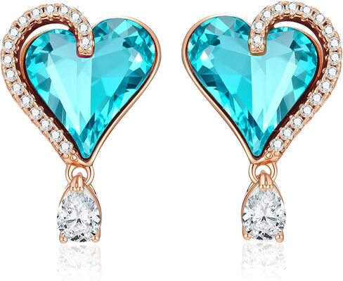 Austrian Crystal Heart Stud Earrings for Women Trendy Halo Drop Earrings 14K Gold Plated Hypoallergenic Jewelry in Saudi Arabia