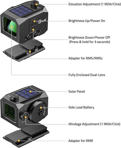 CVLIFE BearMight Solar Enclosed Green Dot Sight for ACRO, 3 MOA Dot with Auto-Brightness & Motion Awake, 5000G Shockproof for Compact Pistols, Includes Adapters for RMR/RMS/RMSc/Picatinny in Saudi Arabia