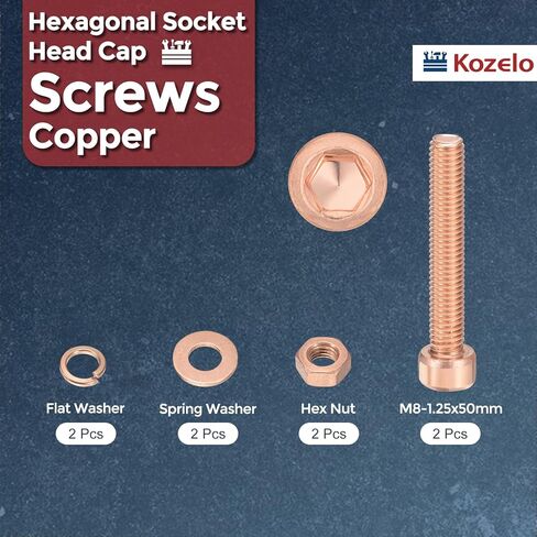 8 قطعة M8 مقبس غطاء الرأس مسامير البراغي والصواميل مجموعة متنوعة - [M8-1.25x50mm] برغي سداسي من النحاس الأحمر ملولب بالكامل لاستخدام الطابعة ثلاثية الأبعاد in Kuwait