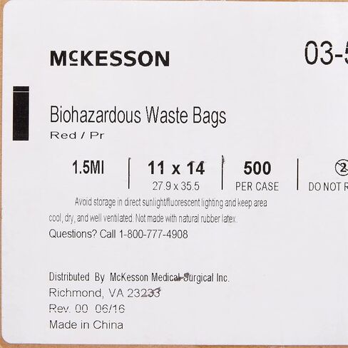 McKesson Infectious Waste Bags - Gusset-Sealed Bottom, 1.5 mil - Red, 1 gal to 6 gal Capacity, 11 in x 14 in, 500 Count in Saudi Arabia