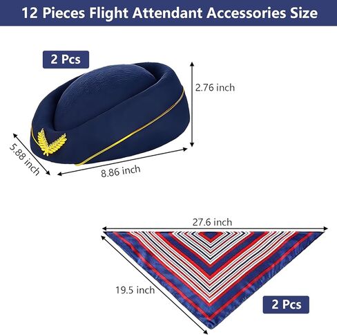 12 PCS Flight Advent Assuetory Assuety Assoardess Costume Pilot Hat Hat Dressys Sunglasses for Flight Platant Women Party in Kuwait