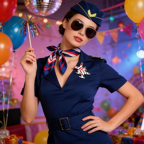 12 PCS Flight Advent Assuetory Assuety Assoardess Costume Pilot Hat Hat Dressys Sunglasses for Flight Platant Women Party in Kuwait