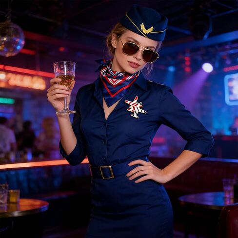 12 PCS Flight Advent Assuetory Assuety Assoardess Costume Pilot Hat Hat Dressys Sunglasses for Flight Platant Women Party in Kuwait