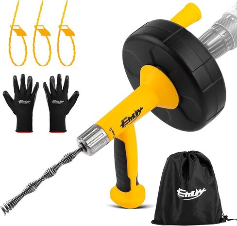 مثقاب الصرف الصحي، ثعبان الصرف مع محول المثقاب، أداة إزالة انسداد الشعر في الحمام بطول 25 قدم، شديدة التحمل ومرنة من الصلب in Kuwait