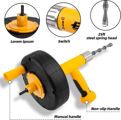 مثقاب الصرف الصحي، ثعبان الصرف مع محول المثقاب، أداة إزالة انسداد الشعر في الحمام بطول 25 قدم، شديدة التحمل ومرنة من الصلب in Kuwait