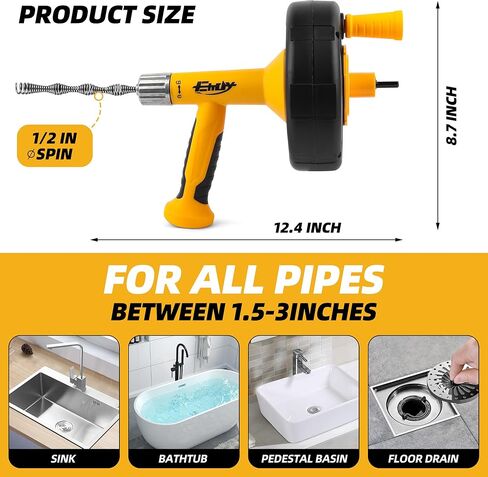 مثقاب الصرف الصحي، ثعبان الصرف مع محول المثقاب، أداة إزالة انسداد الشعر في الحمام بطول 25 قدم، شديدة التحمل ومرنة من الصلب in Kuwait
