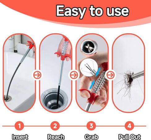 ثعبان الصرف، أداة التقاط بمخلب مرن للالتقاط، ملاقط طويلة لتصريف الحوض، مع 4 مخالب قابلة للانحناء، أداة مساعدة للوصول إلى خرطوم قابل للانحناء، تنظيف الشعر وغيرها من السدادات للمرحاض والحوض المنزلي in Kuwait