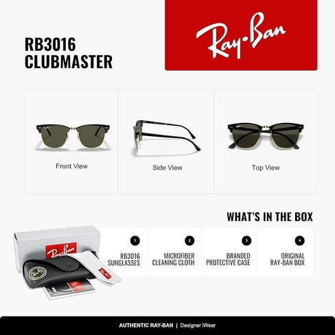 نظارات شمسية راي بان RB3016 Clubmaster مربعة، أسود على ذهبي/أخضر، 51 ملم in Saudi Arabia