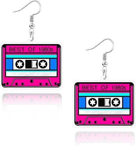 أقراط النيون للنساء أقراط شريط الكاسيت لعقد الثمانينيات من القرن التسعينات من القرارات الاكريليك قطب الثمانينيات من القرن in Kuwait