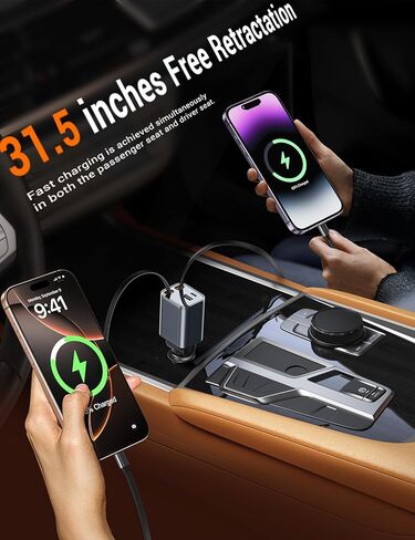 شاحن حائط قابل للسحب 4 في 1 مع منافذ USB مزدوجة وكابلات لايتنينج ونوع C مقاس 25.6 بوصة، وكتلة شحن سريع قابلة للطي بقدرة 84 وات متوافقة مع أجهزة iPad وiPhone 16/15 وairpods وGalaxy وPixel والمزيد in Kuwait