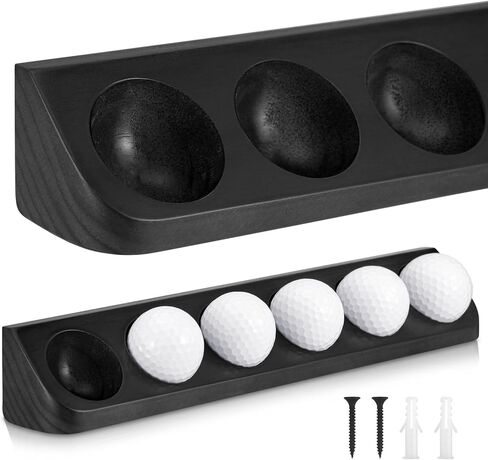Wooden Golf Ball Display Case Black Ball Holder Wall Mount Stand Wall Mountable Shelf for Collector Sports Memorabilia Decoration Supplies (Black) in Saudi Arabia