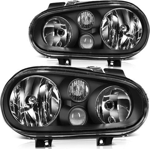 LSAILON Headlight Assembly Replacement Fit 1999-2002 For Cabrio1999-2006 For Golf Black Housing Clear Lens Driver and Passenger Side in Saudi Arabia