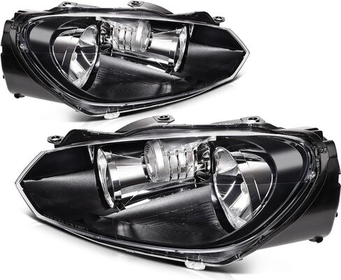 LSAILON Headlight Assembly Replacement Fit 1999-2002 For Cabrio1999-2006 For Golf Black Housing Clear Lens Driver and Passenger Side in Saudi Arabia