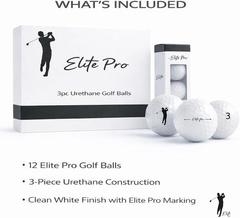 كرات جولف يوريتان مكونة من 3 قطع (دزينة) - ملمس ناعم، مسافة ثابتة وتحكم في الجانب الأخضر - تصميم ديناميكي هوائي 338 دمل - أداء على مستوى الجولة - أبيض in Kuwait