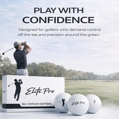 كرات جولف يوريتان مكونة من 3 قطع (دزينة) - ملمس ناعم، مسافة ثابتة وتحكم في الجانب الأخضر - تصميم ديناميكي هوائي 338 دمل - أداء على مستوى الجولة - أبيض in Kuwait